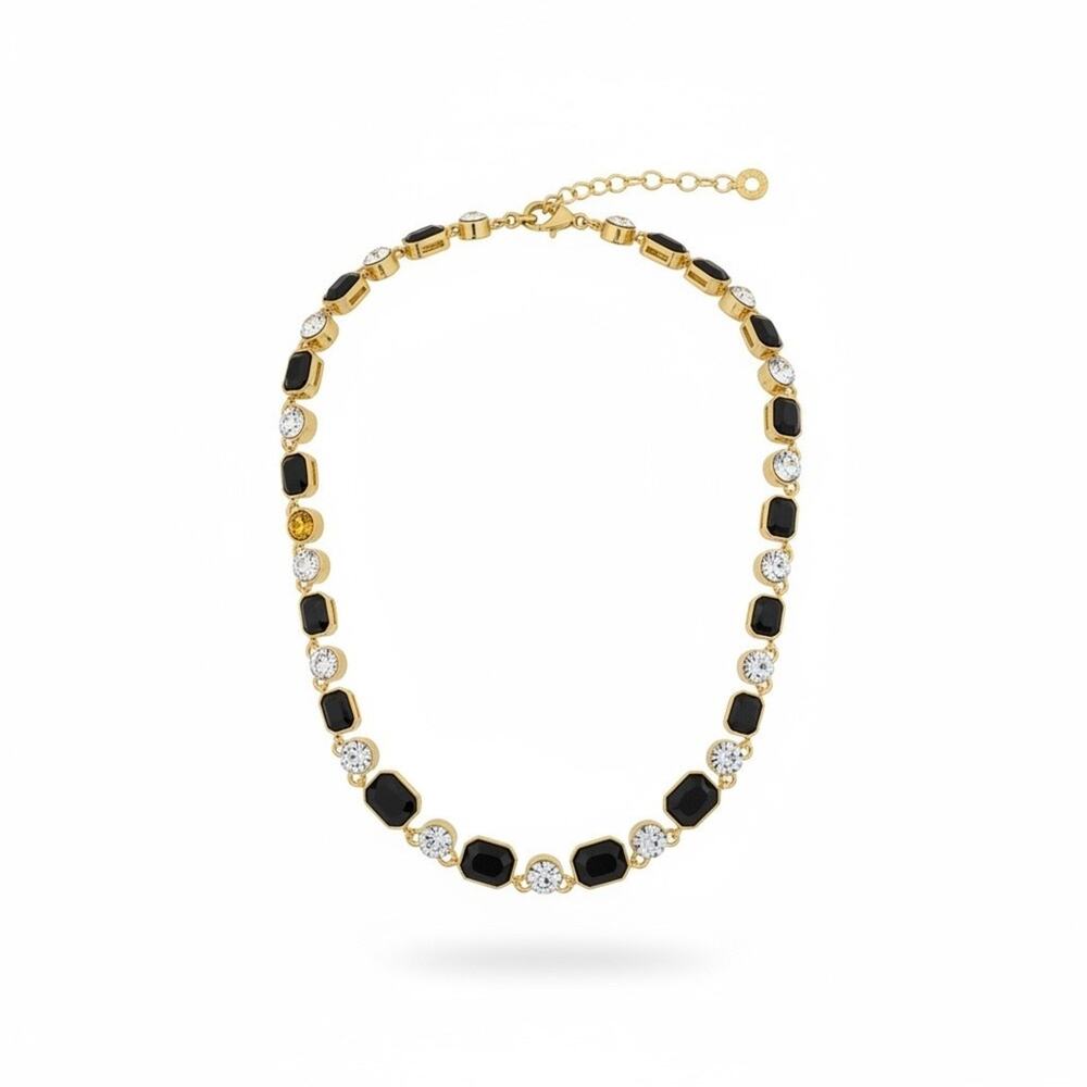 Anne Klein Gold Tone Crystal & Black Stone Station Necklace NWT